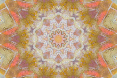 Abstract Colorful Painted Kaleidoscopic Graphic Background. Futuristic Psychedelic Hypnotic Backdrop Pattern With Texture. Folk Ethnic Floral Ornamental Mandala. Vintage Decorative Geometric Mosaicの写真素材