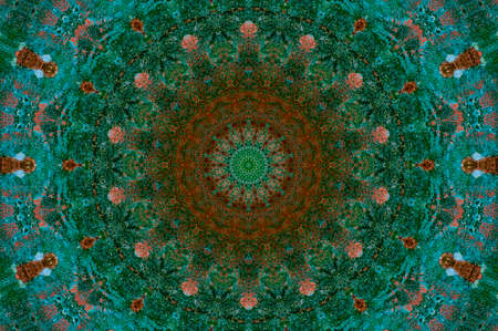 Abstract Colorful Painted Kaleidoscopic Graphic Background. Futuristic Psychedelic Hypnotic Backdrop Pattern With Texture. Folk Ethnic Floral Ornamental Mandala. Vintage Decorative Geometric Mosaicの写真素材