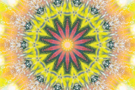 Abstract Colorful Painted Kaleidoscopic Graphic Background. Futuristic Psychedelic Hypnotic Backdrop Pattern With Texture. Folk Ethnic Floral Ornamental Mandala. Vintage Decorative Geometric Mosaicの写真素材