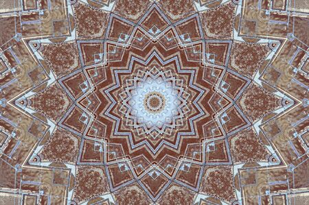 Abstract Colorful Painted Kaleidoscopic Graphic Background. Futuristic Psychedelic Hypnotic Backdrop Pattern With Texture. Folk Ethnic Floral Ornamental Mandala. Vintage Decorative Geometric Mosaicの写真素材