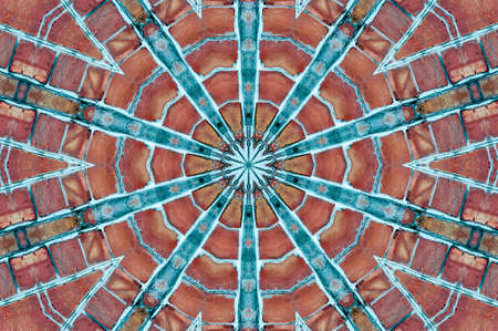 Abstract Colorful Painted Kaleidoscopic Graphic Background. Futuristic Psychedelic Hypnotic Backdrop Pattern With Texture. Folk Ethnic Floral Ornamental Mandala. Vintage Decorative Geometric Mosaicの写真素材