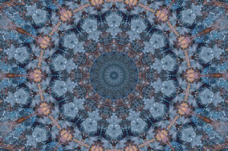 Abstract Colorful Painted Kaleidoscopic Graphic Background. Futuristic Psychedelic Hypnotic Backdrop Pattern With Texture. Folk Ethnic Floral Ornamental Mandala. Vintage Decorative Geometric Mosaicの写真素材