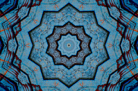 Abstract Colorful Painted Kaleidoscopic Graphic Background. Futuristic Psychedelic Hypnotic Backdrop Pattern With Texture. Folk Ethnic Floral Ornamental Mandala. Vintage Decorative Geometric Mosaicの写真素材