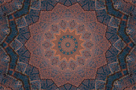 Abstract Colorful Painted Kaleidoscopic Graphic Background. Futuristic Psychedelic Hypnotic Backdrop Pattern With Texture. Folk Ethnic Floral Ornamental Mandala. Vintage Decorative Geometric Mosaicの写真素材