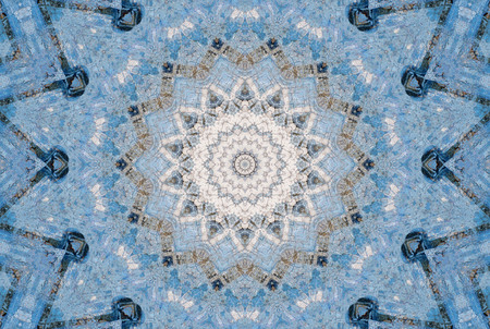 Abstract Colorful Painted Kaleidoscopic Graphic Background. Futuristic Psychedelic Hypnotic Backdrop Pattern With Texture. Folk Ethnic Floral Ornamental Mandala. Vintage Decorative Geometric Mosaicの写真素材