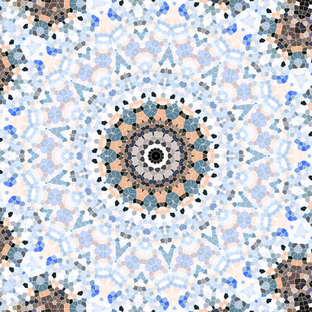 Abstract Colorful Painted Kaleidoscopic Graphic Background. Futuristic Psychedelic Hypnotic Backdrop Pattern With Texture. Folk Ethnic Floral Ornamental Mandala. Vintage Decorative Geometric Mosaicの写真素材