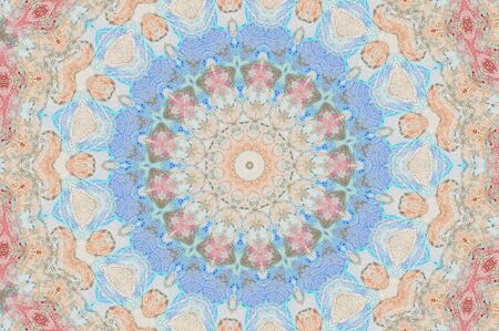 Abstract Colorful Painted Kaleidoscopic Graphic Background. Futuristic Psychedelic Hypnotic Backdrop Pattern With Texture. Folk Ethnic Floral Ornamental Mandala. Vintage Decorative Geometric Mosaicの写真素材