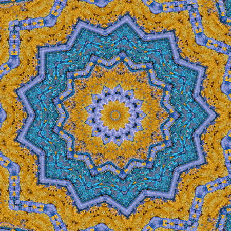 Abstract Colorful Painted Kaleidoscopic Graphic Background. Futuristic Psychedelic Hypnotic Backdrop Pattern With Texture. Folk Ethnic Floral Ornamental Mandala. Vintage Decorative Geometric Mosaicの写真素材