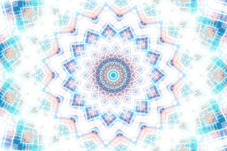 Abstract Colorful Painted Kaleidoscopic Graphic Background. Futuristic Psychedelic Hypnotic Backdrop Pattern With Texture. Folk Ethnic Floral Ornamental Mandala. Vintage Decorative Geometric Mosaicの写真素材