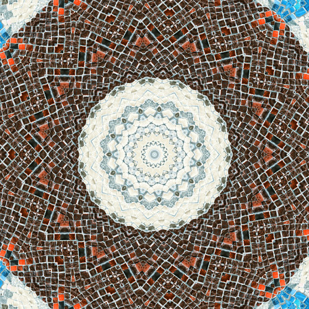 Abstract Colorful Painted Kaleidoscopic Graphic Background. Futuristic Psychedelic Hypnotic Backdrop Pattern With Texture. Folk Ethnic Floral Ornamental Mandala. Vintage Decorative Geometric Mosaicの写真素材