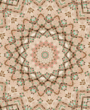 Abstract Colorful Painted Kaleidoscopic Graphic Background. Futuristic Psychedelic Hypnotic Backdrop Pattern With Texture. Folk Ethnic Floral Ornamental Mandala. Vintage Decorative Geometric Mosaicの写真素材