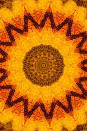 Abstract Colorful Painted Kaleidoscopic Graphic Background. Futuristic Psychedelic Hypnotic Backdrop Pattern With Texture. Folk Ethnic Floral Ornamental Mandala. Vintage Decorative Geometric Mosaicの写真素材