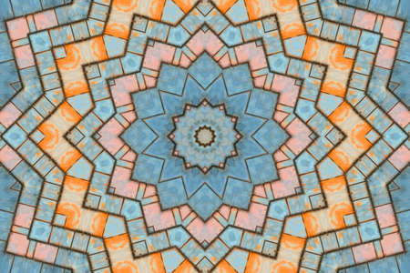 Abstract Colorful Painted Kaleidoscopic Graphic Background. Futuristic Psychedelic Hypnotic Backdrop Pattern With Texture. Folk Ethnic Floral Ornamental Mandala. Vintage Decorative Geometric Mosaicの写真素材