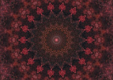 Abstract Colorful Painted Kaleidoscopic Graphic Background. Futuristic Psychedelic Hypnotic Backdrop Pattern With Texture. Folk Ethnic Floral Ornamental Mandala. Vintage Decorative Geometric Mosaicの写真素材