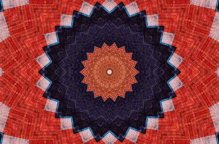 Abstract Colorful Painted Kaleidoscopic Graphic Background. Futuristic Psychedelic Hypnotic Backdrop Pattern With Texture. Folk Ethnic Floral Ornamental Mandala. Vintage Decorative Geometric Mosaicの写真素材