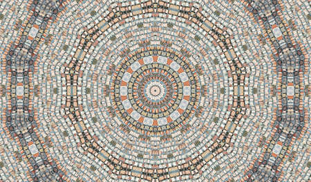 Abstract Colorful Painted Kaleidoscopic Graphic Background. Futuristic Psychedelic Hypnotic Backdrop Pattern With Texture. Folk Ethnic Floral Ornamental Mandala. Vintage Decorative Geometric Mosaicの写真素材