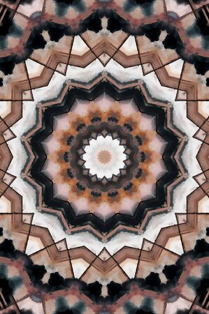 Abstract Colorful Painted Kaleidoscopic Graphic Background. Futuristic Psychedelic Hypnotic Backdrop Pattern With Texture. Folk Ethnic Floral Ornamental Mandala. Vintage Decorative Geometric Mosaicの写真素材