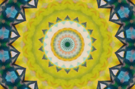 Abstract Colorful Painted Kaleidoscopic Graphic Background. Futuristic Psychedelic Hypnotic Backdrop Pattern With Texture. Folk Ethnic Floral Ornamental Mandala. Vintage Decorative Geometric Mosaicの写真素材