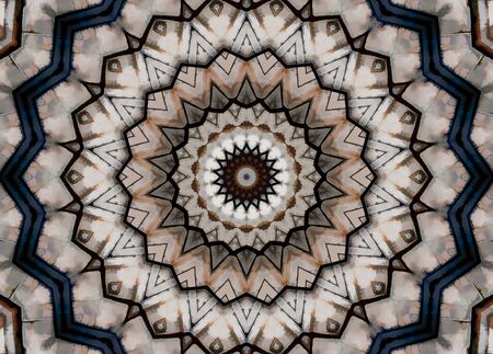 Abstract Colorful Painted Kaleidoscopic Graphic Background. Futuristic Psychedelic Hypnotic Backdrop Pattern With Texture. Folk Ethnic Floral Ornamental Mandala. Vintage Decorative Geometric Mosaicの写真素材