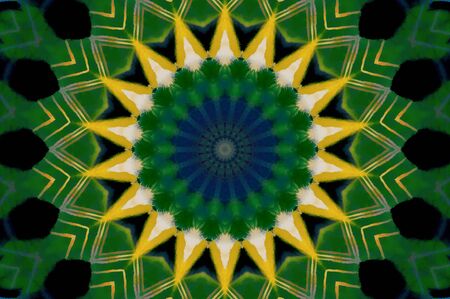 Abstract Colorful Painted Kaleidoscopic Graphic Background. Futuristic Psychedelic Hypnotic Backdrop Pattern With Texture. Folk Ethnic Floral Ornamental Mandala. Vintage Decorative Geometric Mosaicの写真素材