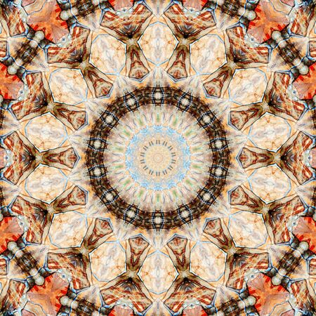 Abstract Colorful Painted Kaleidoscopic Graphic Background. Futuristic Psychedelic Hypnotic Backdrop Pattern With Texture. Folk Ethnic Floral Ornamental Mandala. Vintage Decorative Geometric Mosaicの写真素材