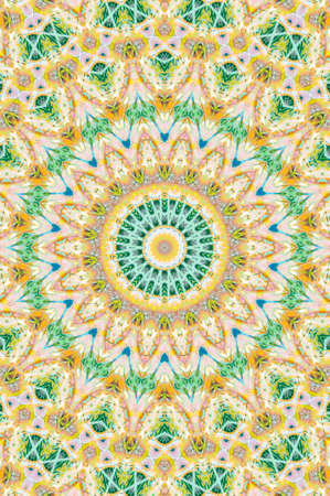 Abstract Colorful Painted Kaleidoscopic Graphic Background. Futuristic Psychedelic Hypnotic Backdrop Pattern With Texture. Folk Ethnic Floral Ornamental Mandala. Vintage Decorative Geometric Mosaicの写真素材