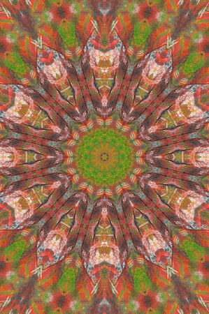 Abstract Colorful Painted Kaleidoscopic Graphic Background. Futuristic Psychedelic Hypnotic Backdrop Pattern With Texture. Folk Ethnic Floral Ornamental Mandala. Vintage Decorative Geometric Mosaicの写真素材