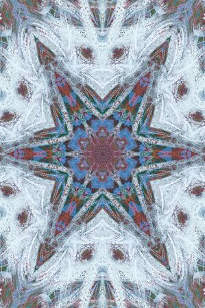 Abstract Colorful Painted Kaleidoscopic Graphic Background. Futuristic Psychedelic Hypnotic Backdrop Pattern With Texture. Folk Ethnic Floral Ornamental Mandala. Vintage Decorative Geometric Mosaicの写真素材