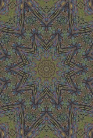 Abstract Colorful Painted Kaleidoscopic Graphic Background. Futuristic Psychedelic Hypnotic Backdrop Pattern With Texture. Folk Ethnic Floral Ornamental Mandala. Vintage Decorative Geometric Mosaicの写真素材