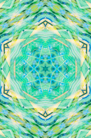 Abstract Colorful Painted Kaleidoscopic Graphic Background. Futuristic Psychedelic Hypnotic Backdrop Pattern With Texture. Folk Ethnic Floral Ornamental Mandala. Vintage Decorative Geometric Mosaicの写真素材