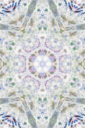 Abstract Colorful Painted Kaleidoscopic Graphic Background. Futuristic Psychedelic Hypnotic Backdrop Pattern With Texture. Folk Ethnic Floral Ornamental Mandala. Vintage Decorative Geometric Mosaicの写真素材