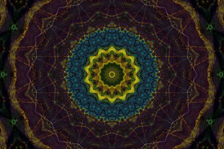 Abstract Colorful Painted Kaleidoscopic Graphic Background. Futuristic Psychedelic Hypnotic Backdrop Pattern With Texture. Folk Ethnic Floral Ornamental Mandala. Vintage Decorative Geometric Mosaicの写真素材