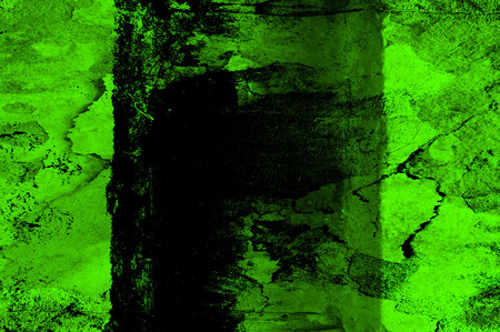 Green Black White Aged Grunge Wall Background. Old Weathered Peeled Painted Plaster Backdrop. Abstract Antique Cracked Stain Texture Background. Damaged Retro Stucco Scratched Patternの写真素材