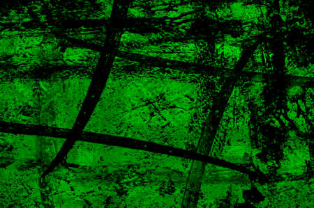 Green Black White Aged Grunge Wall Background. Old Weathered Peeled Painted Plaster Backdrop. Abstract Antique Cracked Stain Texture Background. Damaged Retro Stucco Scratched Patternの写真素材