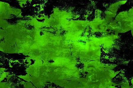 Green Black White Aged Grunge Wall Background. Old Weathered Peeled Painted Plaster Backdrop. Abstract Antique Cracked Stain Texture Background. Damaged Retro Stucco Scratched Patternの写真素材