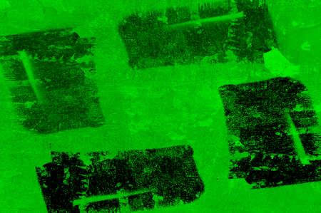 Green Black White Aged Grunge Wall Background. Old Weathered Peeled Painted Plaster Backdrop. Abstract Antique Cracked Stain Texture Background. Damaged Retro Stucco Scratched Patternの写真素材