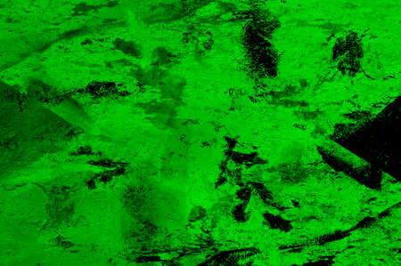 Green Black White Aged Grunge Wall Background. Old Weathered Peeled Painted Plaster Backdrop. Abstract Antique Cracked Stain Texture Background. Damaged Retro Stucco Scratched Patternの写真素材