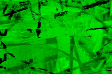 Green Black White Aged Grunge Wall Background. Old Weathered Peeled Painted Plaster Backdrop. Abstract Antique Cracked Stain Texture Background. Damaged Retro Stucco Scratched Patternの写真素材