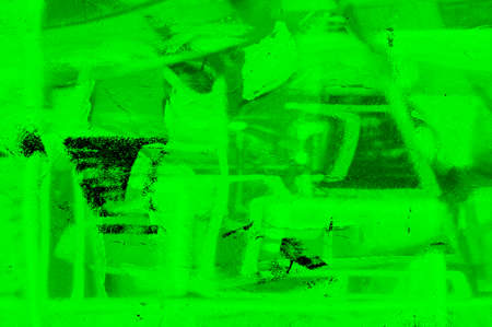 Green Black White Aged Grunge Wall Background. Old Weathered Peeled Painted Plaster Backdrop. Abstract Antique Cracked Stain Texture Background. Damaged Retro Stucco Scratched Patternの写真素材