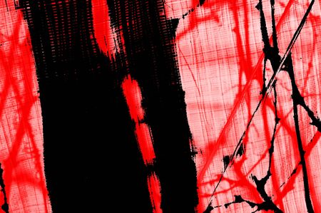 Red Black White Aged Grunge Wall Background. Old Weathered Peeled Painted Plaster Backdrop. Reddish Abstract Antique Cracked Stain Texture Background. Damaged Retro Stucco Scratched Patternの写真素材