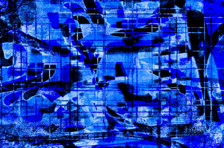 Blue Black White Aged Grunge Wall Background. Navy Old Weathered Peeled Painted Plaster Backdrop. Abstract Antique Cracked Stain Texture Background. Damaged Retro Stucco Scratched Patternの写真素材