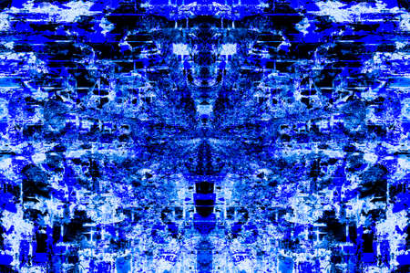 Blue Black White Aged Grunge Wall Background. Navy Old Weathered Peeled Painted Plaster Backdrop. Abstract Antique Cracked Stain Texture Background. Damaged Retro Stucco Scratched Patternの写真素材