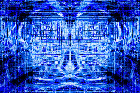 Blue Black White Aged Grunge Wall Background. Navy Old Weathered Peeled Painted Plaster Backdrop. Abstract Antique Cracked Stain Texture Background. Damaged Retro Stucco Scratched Patternの写真素材