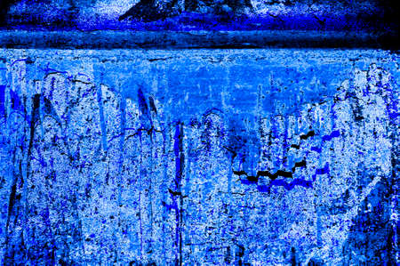 Blue Black White Aged Grunge Wall Background. Navy Old Weathered Peeled Painted Plaster Backdrop. Abstract Antique Cracked Stain Texture Background. Damaged Retro Stucco Scratched Patternの写真素材