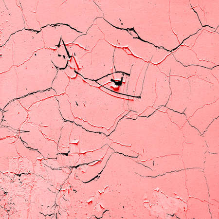 Red Black White Aged Grunge Wall Background. Old Weathered Peeled Painted Plaster Backdrop. Reddish...