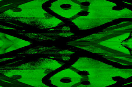 Green Black White Aged Grunge Wall Background. Old Weathered Peeled Painted Plaster Backdrop. Abstract Antique Cracked Stain Texture Background. Damaged Retro Stucco Scratched Patternの写真素材