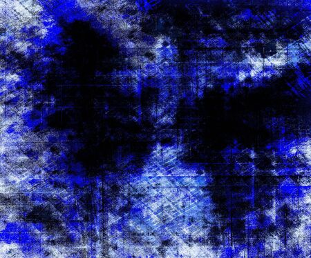 Blue Black White Aged Grunge Wall Background. Navy Old Weathered Peeled Painted Plaster Backdrop. Abstract Antique Cracked Stain Texture Background. Damaged Retro Stucco Scratched Patternの写真素材