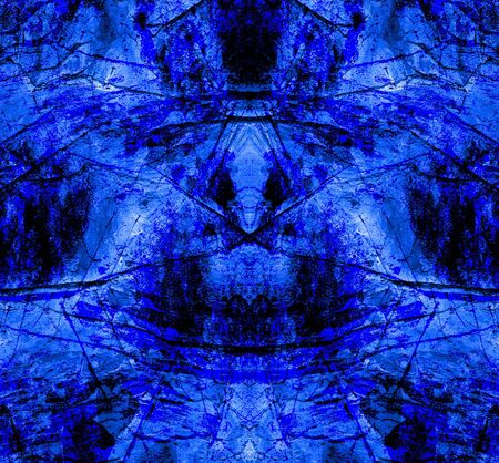 Blue Black White Aged Grunge Wall Background. Navy Old Weathered Peeled Painted Plaster Backdrop. Abstract Antique Cracked Stain Texture Background. Damaged Retro Stucco Scratched Patternの写真素材