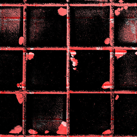 Red Black White Aged Grunge Wall Background. Old Weathered Peeled Painted Plaster Backdrop. Reddish Abstract Antique Cracked Stain Texture Background. Damaged Retro Stucco Scratched Patternの写真素材