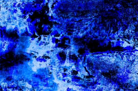 Blue Black White Aged Grunge Wall Background. Navy Old Weathered Peeled Painted Plaster Backdrop. Abstract Antique Cracked Stain Texture Background. Damaged Retro Stucco Scratched Patternの写真素材